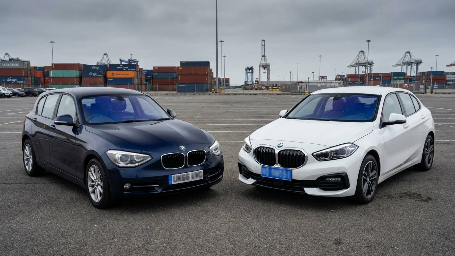 BMW 118i F20 из Японии и китайский седан BMW 1-series рядом на стоянке, разный характер