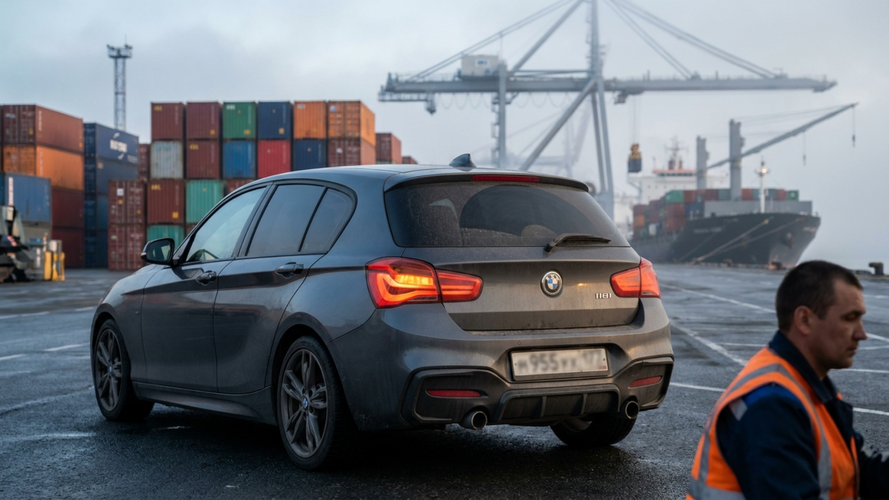 Свежепривезённая BMW 118i F20 у контейнерного терминала порта Владивостока