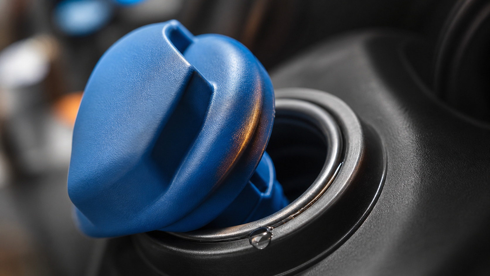 Заливная горловина AdBlue крупным планом, синяя крышка
