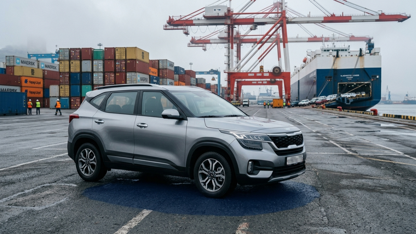 Kia Seltos у контейнерного терминала порта Владивостока, свежепривезённый